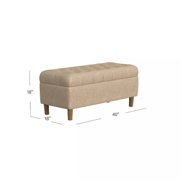 Button Tufted Storage Bench with Cone Wood Legs - HomePop (Color Light Tan)