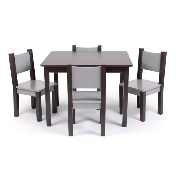 5pc Sumatra Modern Toddler Table and 4 Chairs Set Espresso/Gray - Humble Crew