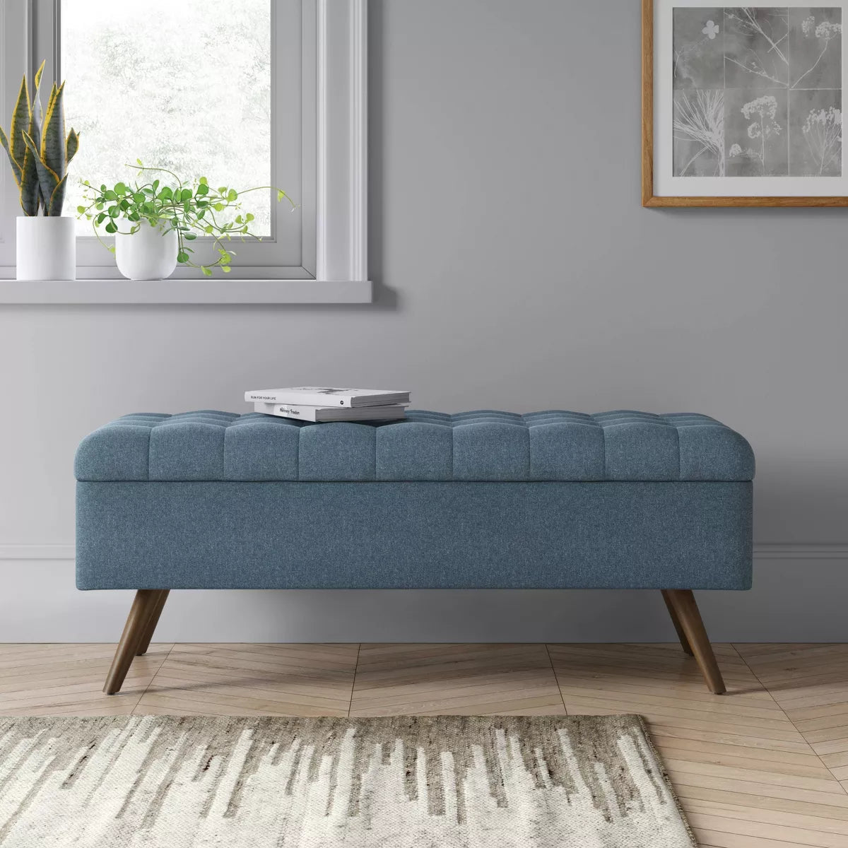 Arthur Tufted Storage Bench Blue - Threshold™: Elegant Bedroom Ottoman with Interior Space