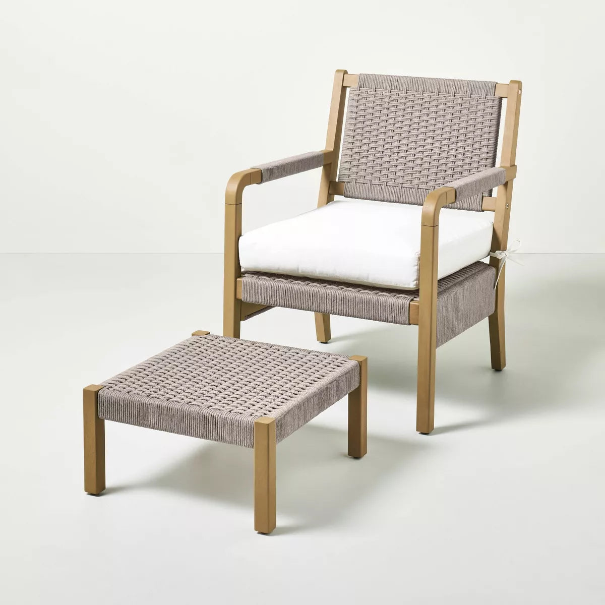 Wood & Rope Outdoor Patio Chair & Ottoman - Hearth & Hand™ with Magnolia: Weather-Resistant, Farmhouse Style