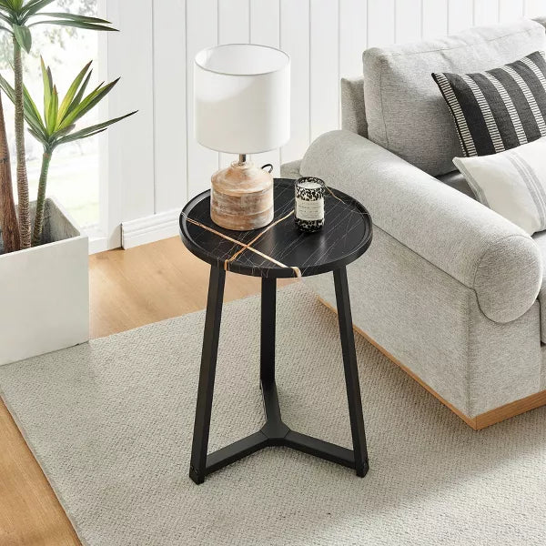 Danya B. 23.3"x19.7" Harper Round Mid-Century Side Accent Table with Modern Pedestal Legs