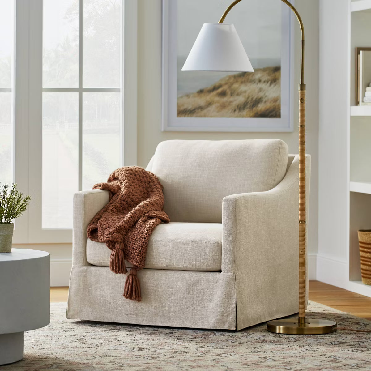 Vivian Park Upholstered Swivel Chair Cream - Threshold™ designed with Studio McGee: Padded Armrests, No Assembly Required