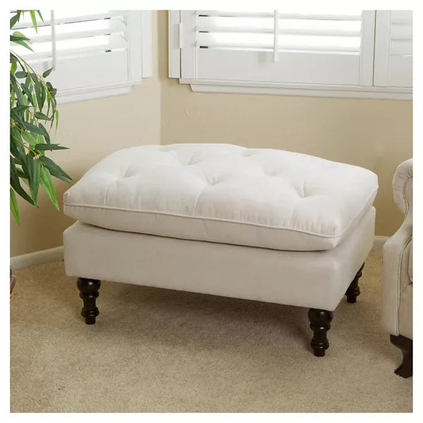 Jeremy Tufted Ottoman Crème Velvet - Christopher Knight Home: Upholstered Footrest, Hardwood Frame, 200lb Capacity