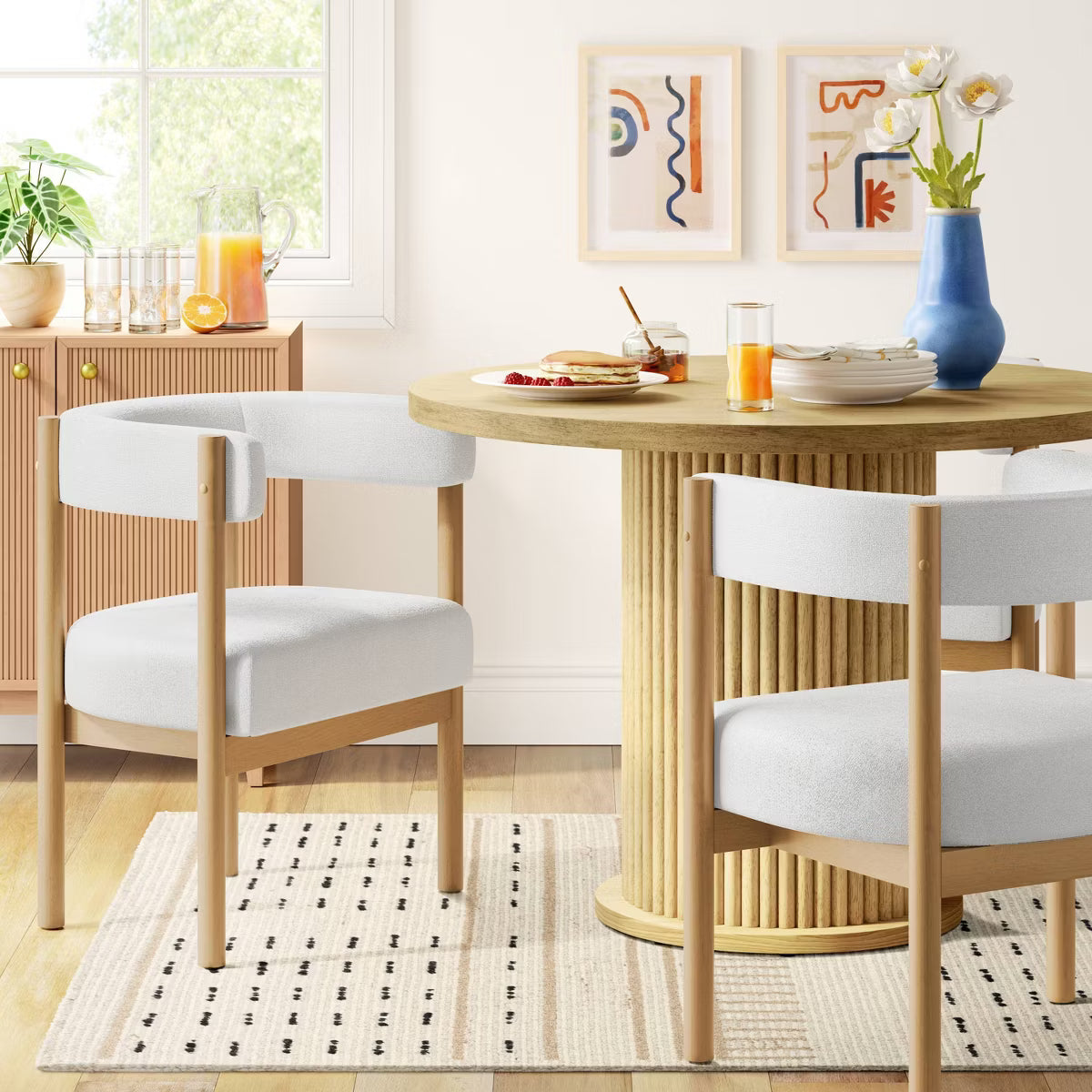Kenova Upholstered Dining Chair with Wood Dowel Legs Cream - Threshold™: Mid-Century Modern, Polyester, Rubberwood