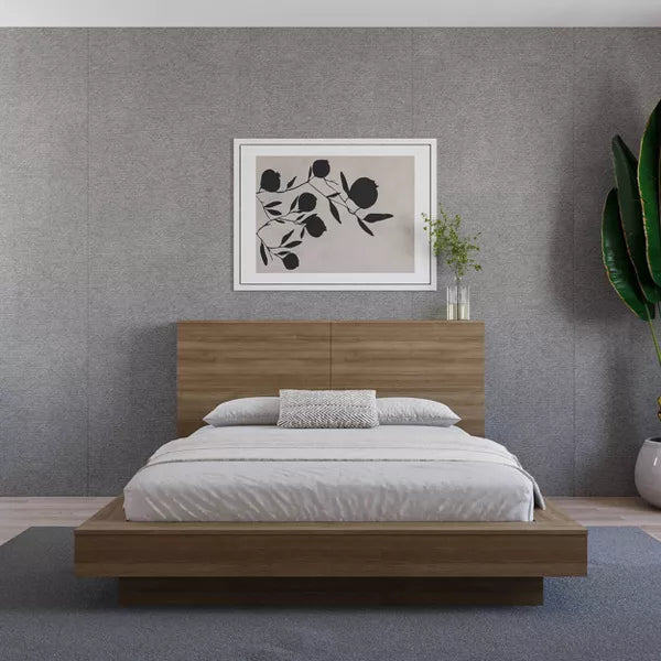 Nexera Queen Marconi Headboard Brown Oak: Engineered Wood with Side Storage Shelves