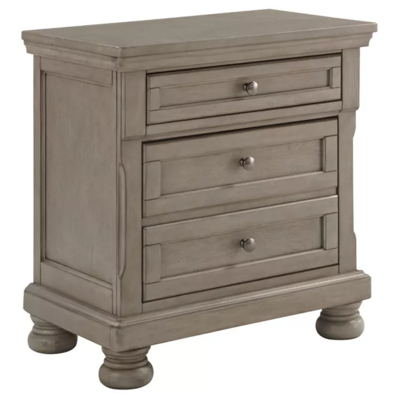 Lettner Two Drawer Nightstand Light Gray - Signature Design by Ashley: Inlaid Panels, Bun Feet, Modern Sophistication