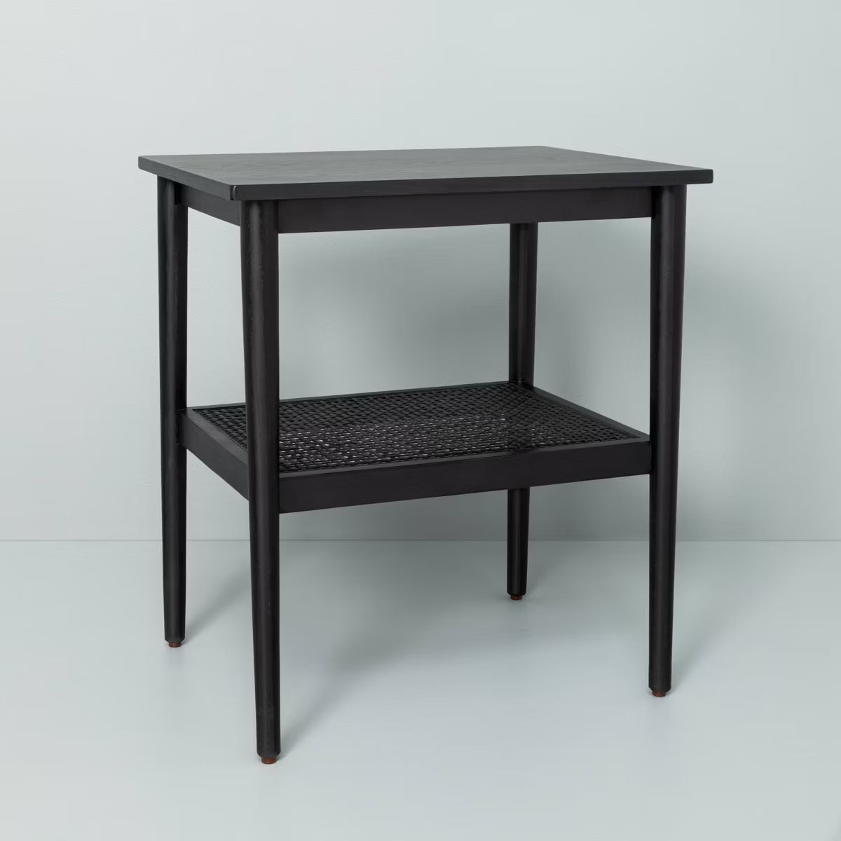 Wood & Cane Accent Side Table - Black - Hearth & Hand™ with Magnolia: Farmhouse Style, Rectangular End Table with Fixed Shelf