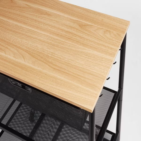 Metal Storage Cart with Mesh Drawer and Wood Top Black - Brightroom™: Rolling Utility Cart with Casters & Storage Drawers