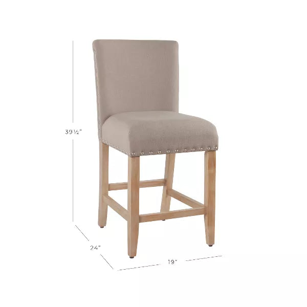 24" Upholstered Counter Height Barstool with Nailheads - HomePop (Color Tan)