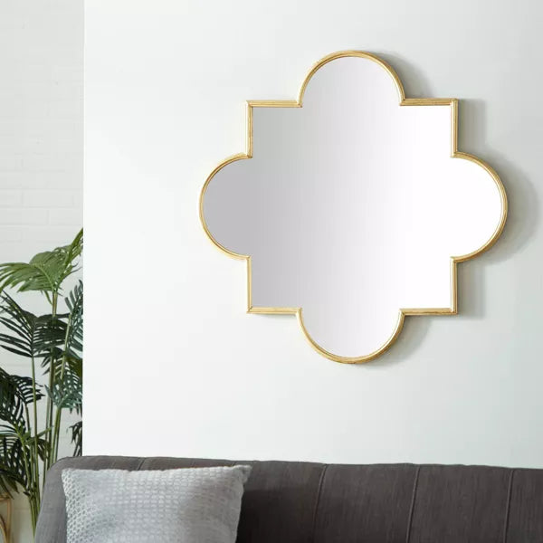 Wood Quatrefoil Wall Mirror Gold - CosmoLiving by Cosmopolitan: Contemporary Round MDF Frame, No Assembly Required