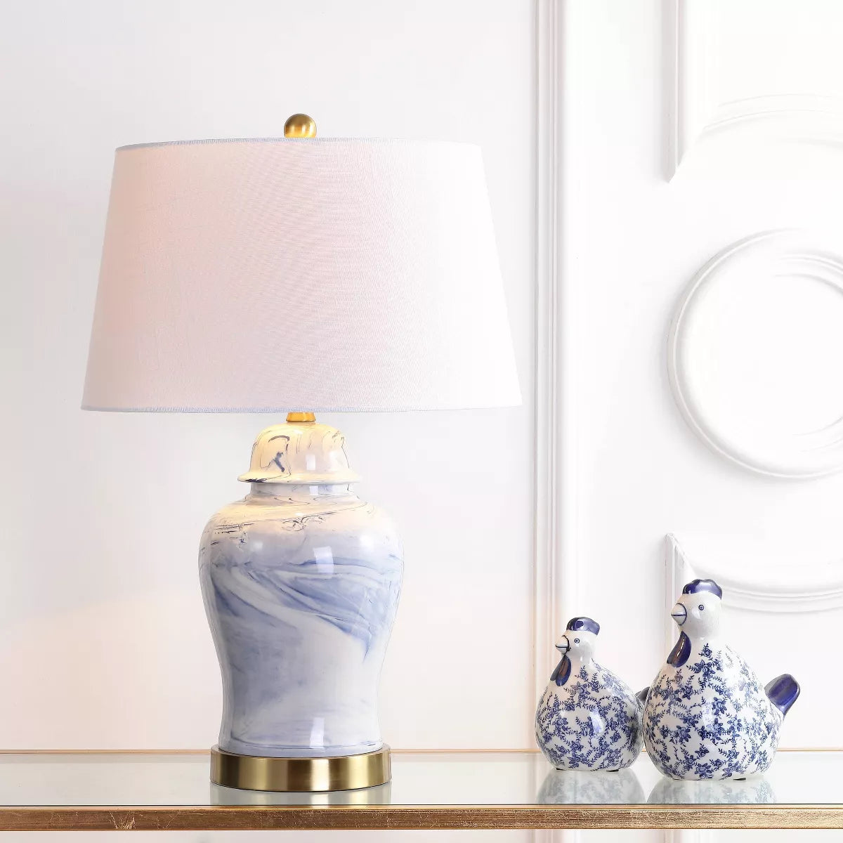 26" Ceramic Wallace Table Lamp (Includes LED Light Bulb) Blue - JONATHAN Y: Modern Accent, No Assembly Required, UL Listed