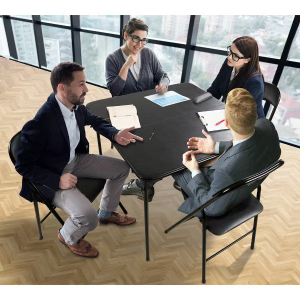 Peakform 5pc Folding Table Set Black: Vinyl Padded, Space-Saving Storage, No Tools Assembly