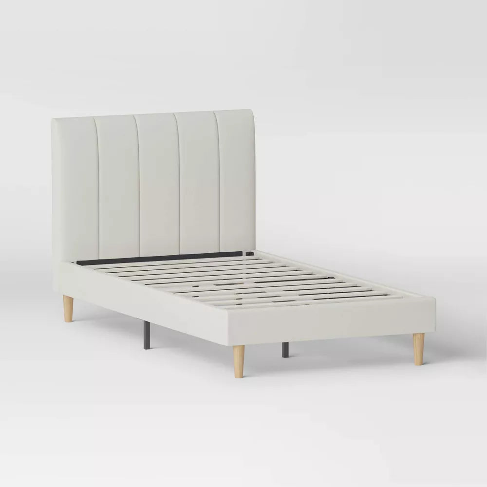 Twin Bed Cream - Room Essentials™: Upholstered Headboard, Plywood Frame, No Box Spring Needed