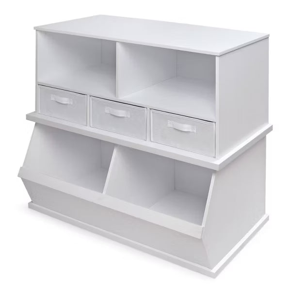 Badger Basket Children S Two Bin Wood Stackable Storage Organizing Cubby 5.3 Cu Ft. - White