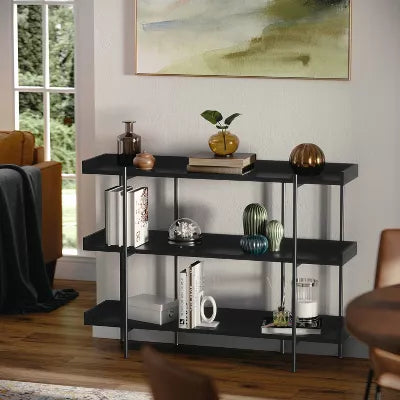 36.5" 3 Shelf Bronze Metal Frame Bookshelf with Wood Grain Finish - Martha Stewart