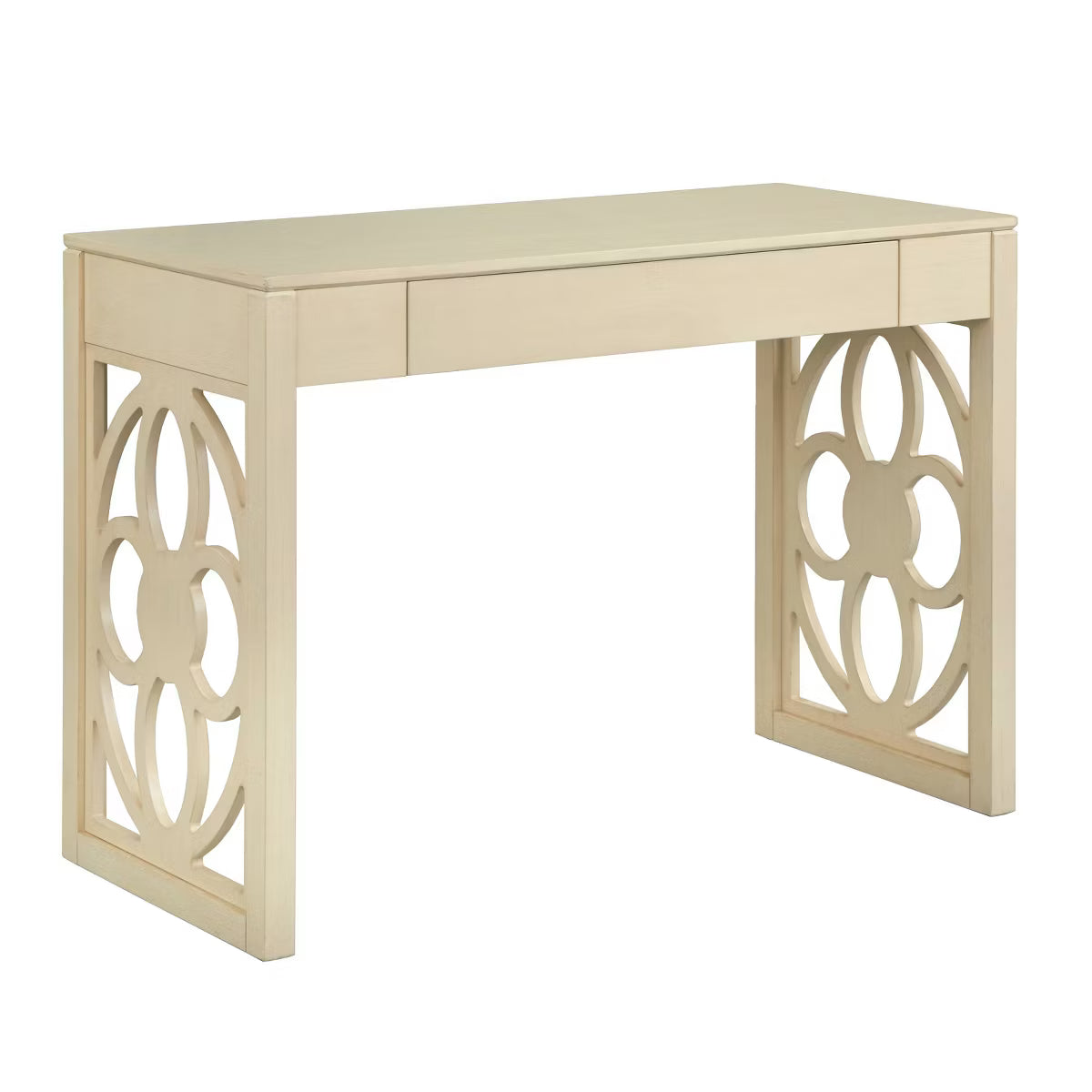 Lifestorey Allegory Floral Panel Legs Desk White: Solid Rubberwood, Floral Panel Legs, Mid-Century Modern, 44" Wide