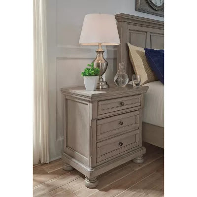 Lettner Two Drawer Nightstand Light Gray - Signature Design by Ashley: Inlaid Panels, Bun Feet, Modern Sophistication