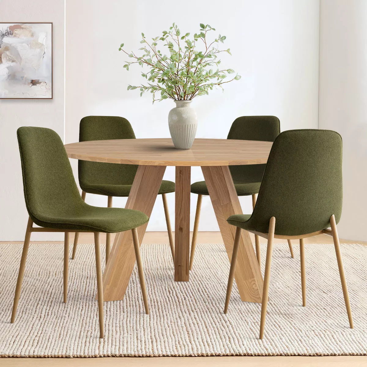 Oslo Dining Chairs Set Of 4,Linen Dining Chair with Oak Metal Legs-Maison Boucle