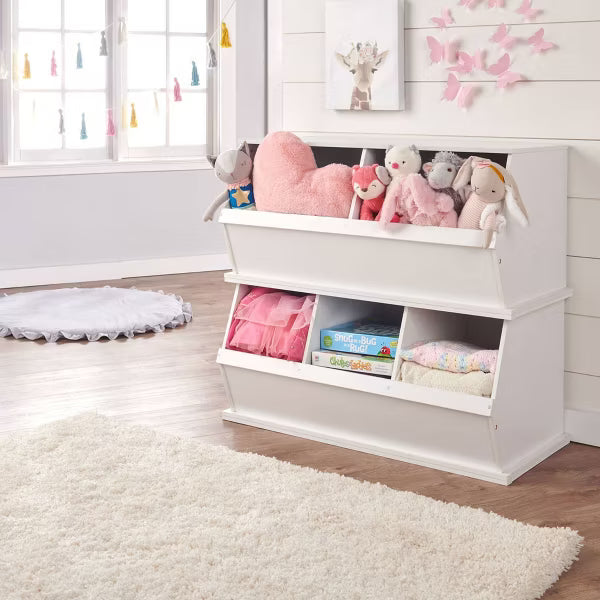 Badger Basket Children S Two Bin Wood Stackable Storage Organizing Cubby 5.3 Cu Ft. - White