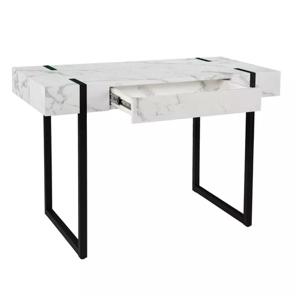 Wennan Modern Faux Marble Desk Black/White - Aiden Lane: Sturdy Iron Frame, Spacious Worktop