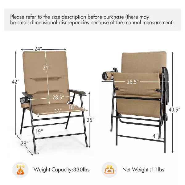 Costway Patio Padded Folding Portable Chair Camping Dining Outdoor Beach Chair Grey\Brown