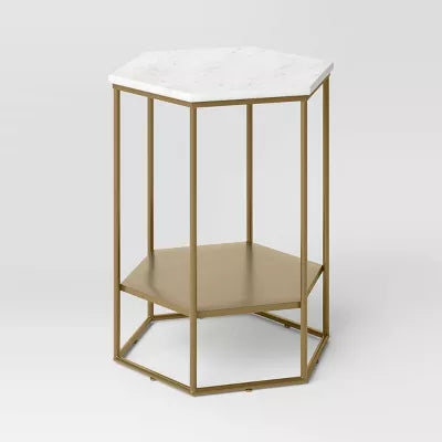 Geometric Luxe Hex Accent Table: White Stone Top, No Assembly - Threshold™