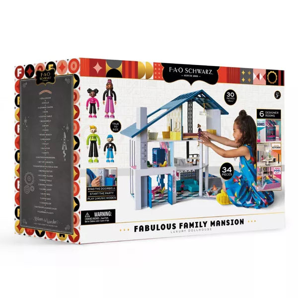 F.A.O. Schwarz Fabulous Family Mansion Luxury Dollhouse - 34pcs