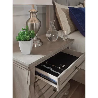 Lettner Two Drawer Nightstand Light Gray - Signature Design by Ashley: Inlaid Panels, Bun Feet, Modern Sophistication