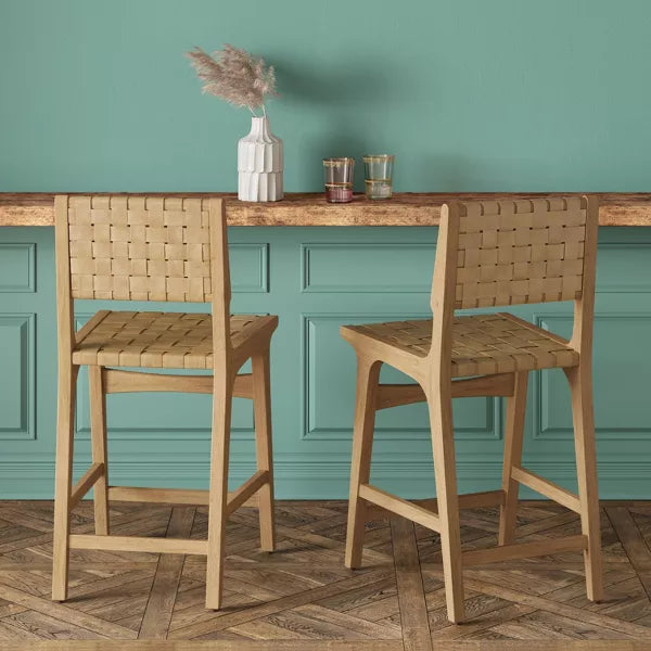 Ceylon Woven Counter Height Barstool Natural - Threshold™: Rubberwood Frame, 24" Seat Height