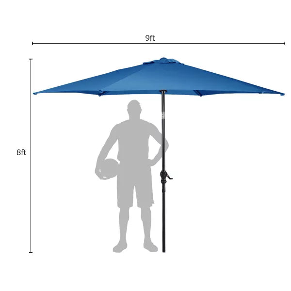 9FT Patio Umbrella Patio Market Steel Tilt W/ Crank Outdoor Yard Garden Blue