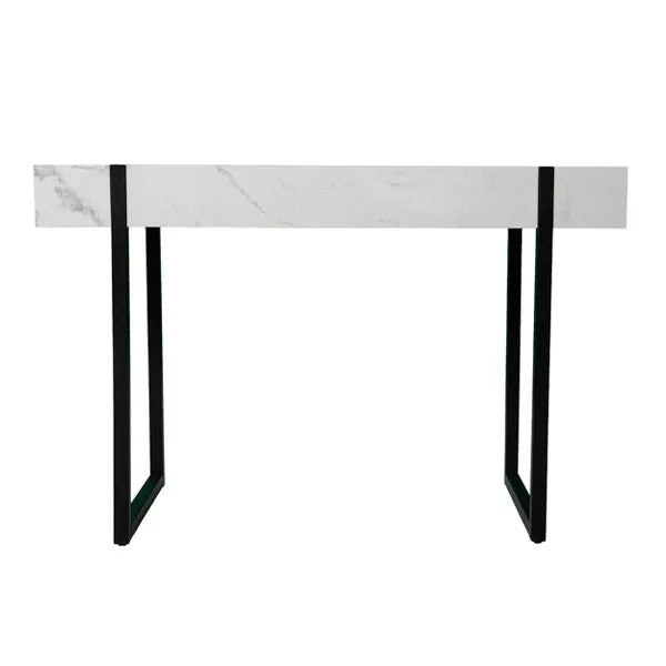 Wennan Modern Faux Marble Desk Black/White - Aiden Lane: Sturdy Iron Frame, Spacious Worktop