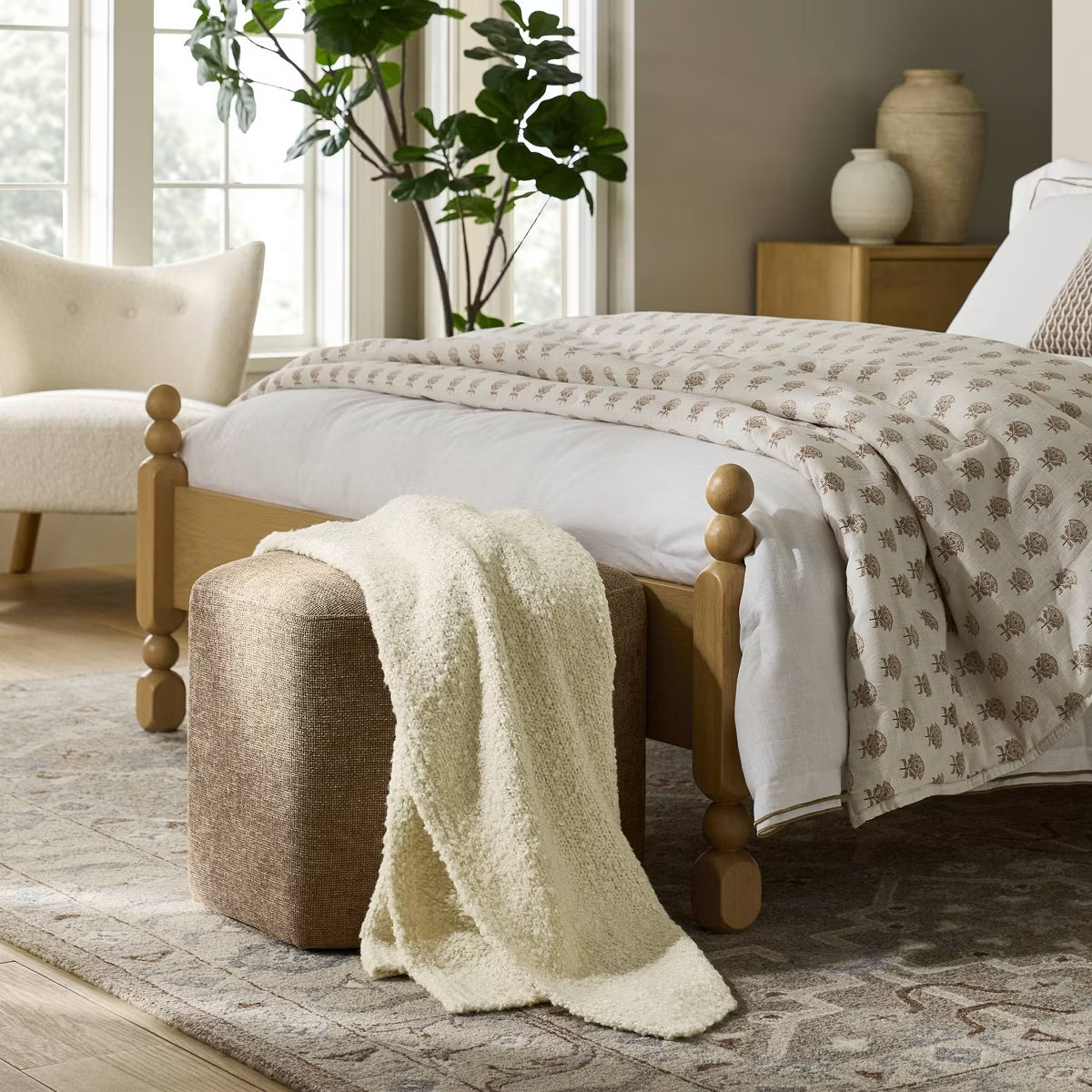 Hex Upholstered Ottoman Tan - Threshold™ Designed with Studio McGee