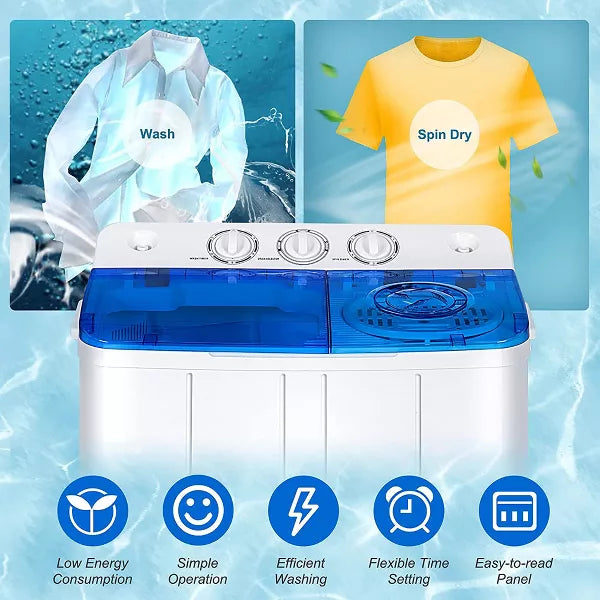 Costway Portable Twin Tub Washing Machine Washer(13.2lbs) & Spinner (8.8lbs) Grey\Blue