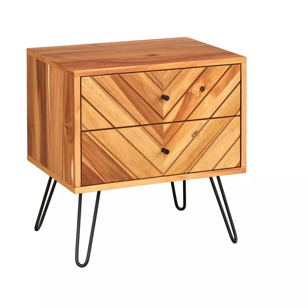 Alexandria 2 Drawer Nightstand Oak - Lifestorey: Mid-Century Modern Bedside Table, Wood Veneer Finish