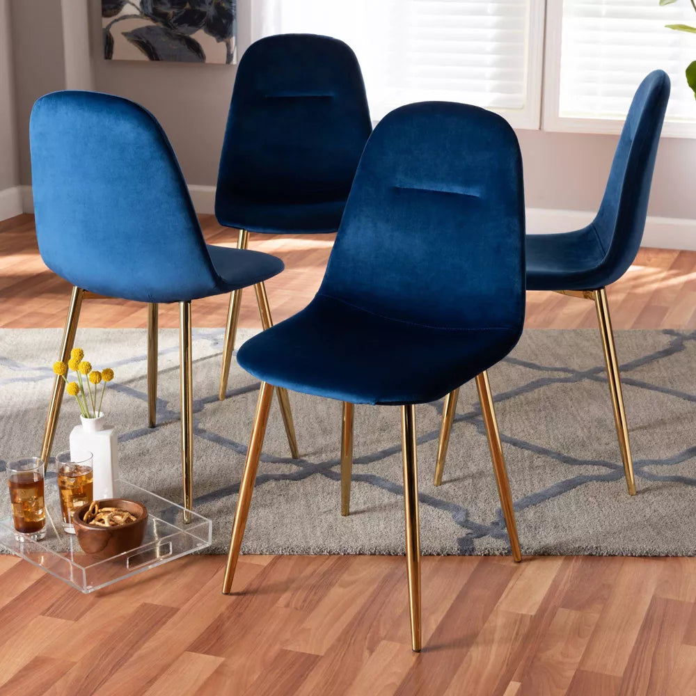 Set of 4 Elyse Velvet Upholstered Metal Dining Chairs - Baxton Studio