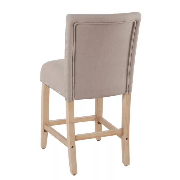 24" Upholstered Counter Height Barstool with Nailheads - HomePop (Color Tan)