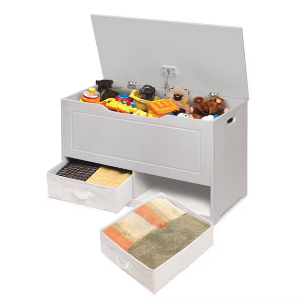 Badger Basket Up and Down Toy and Storage Box and Bench with Two Baskets White