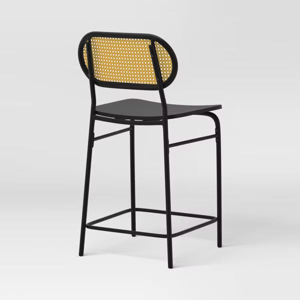 24" Set of 2 Wicker Back Metal Counter Height Barstool Black - Room Essentials