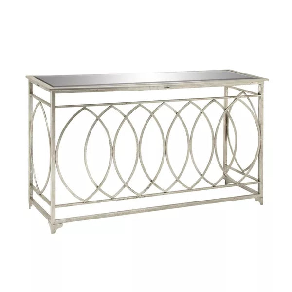 Metal and Mirror Trellis Design Front and Sides Console Table Silver - Olivia & May