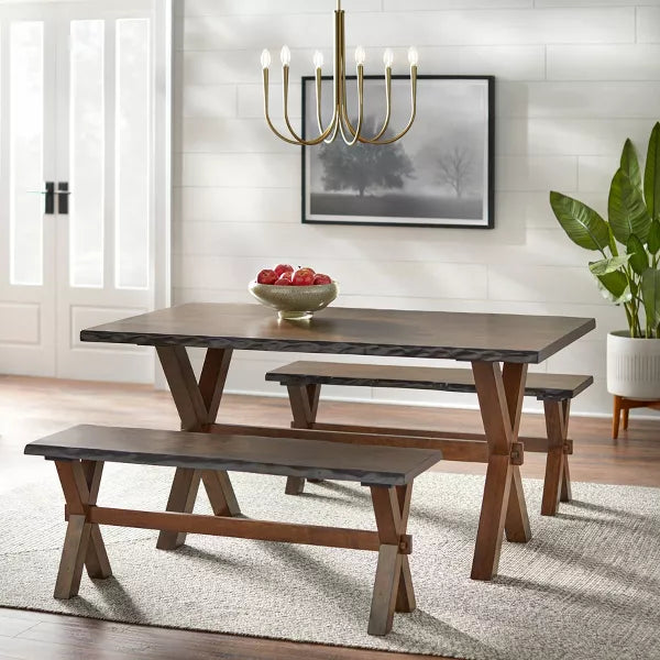 Buylateral Mandeville Dining Bench Brown: Wood Frame, Rectangular, Seats 2, Varnished Finish