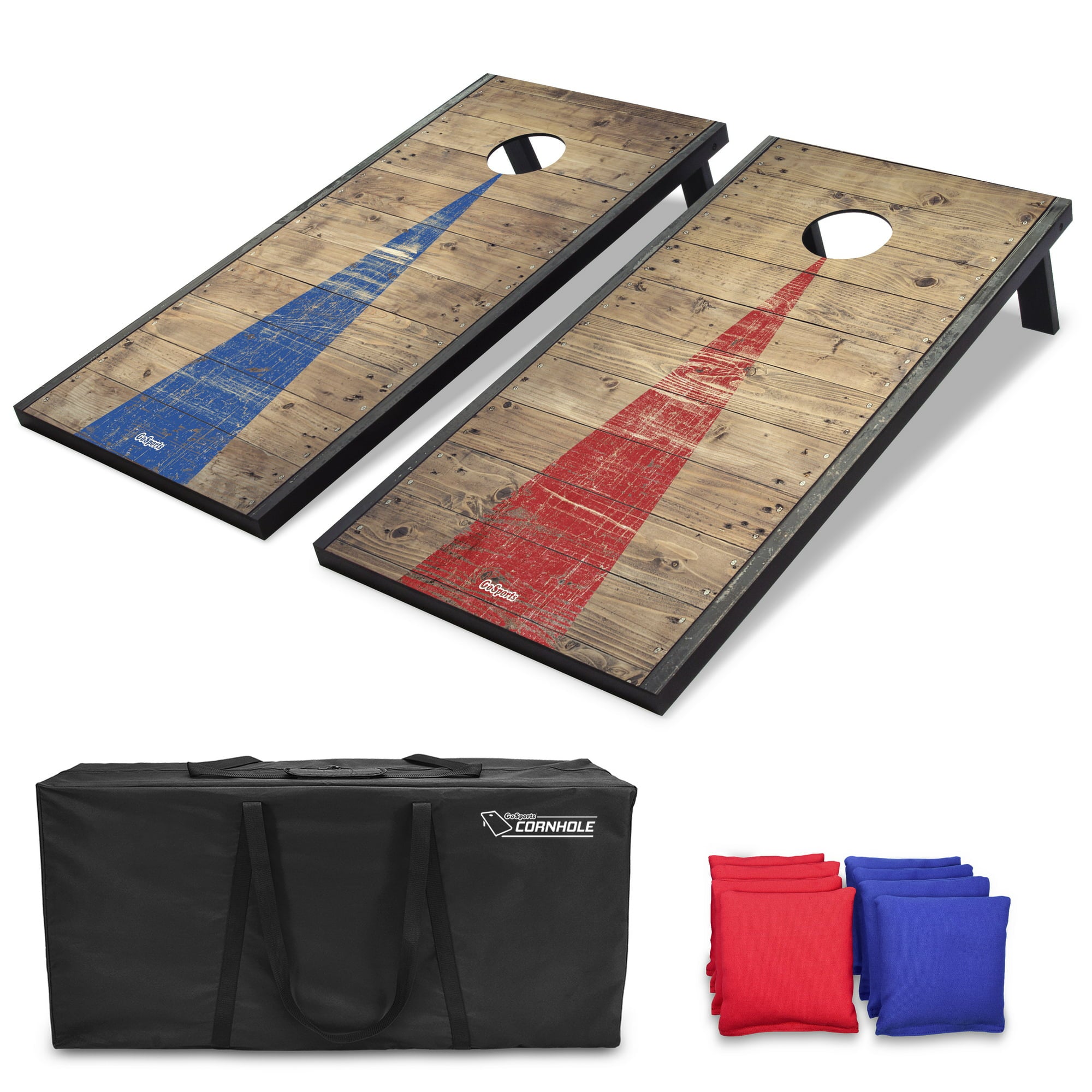 GoSports 4'x2' Classic Cornhole Set with Rustic Wood Decals | Includes 8 Bags, Carry Case and Rules