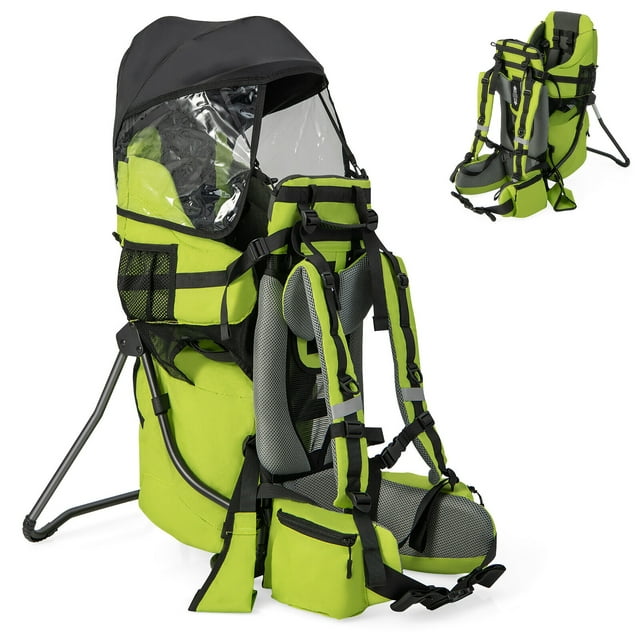 Gymax Baby Backpack Carrier Toddler Foldable Aluminum Bracket for Hiking with Pockets Green