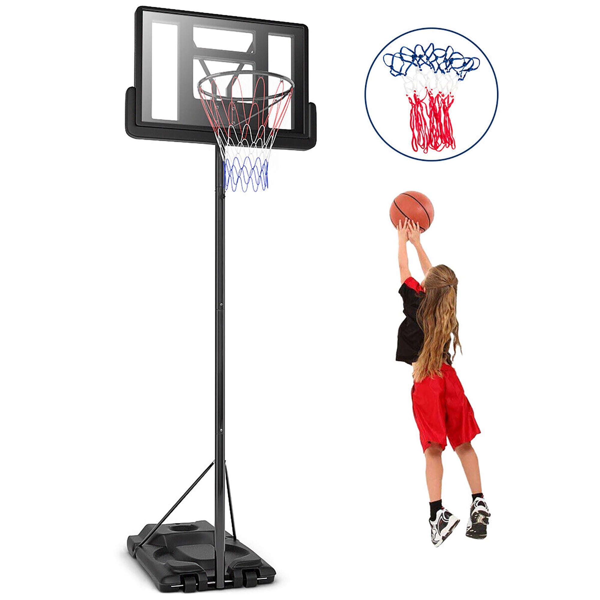 Gymax Height Adjustable Portable Basketball Hoop System Shatterproof Backboard Wheels