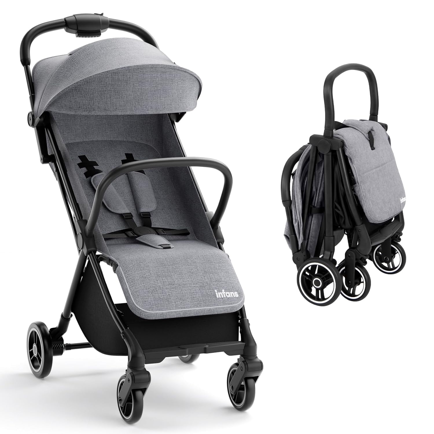 INFANS Lightweight Baby Stroller, One-Hand Gravity Fold, Compact Travel Stroller