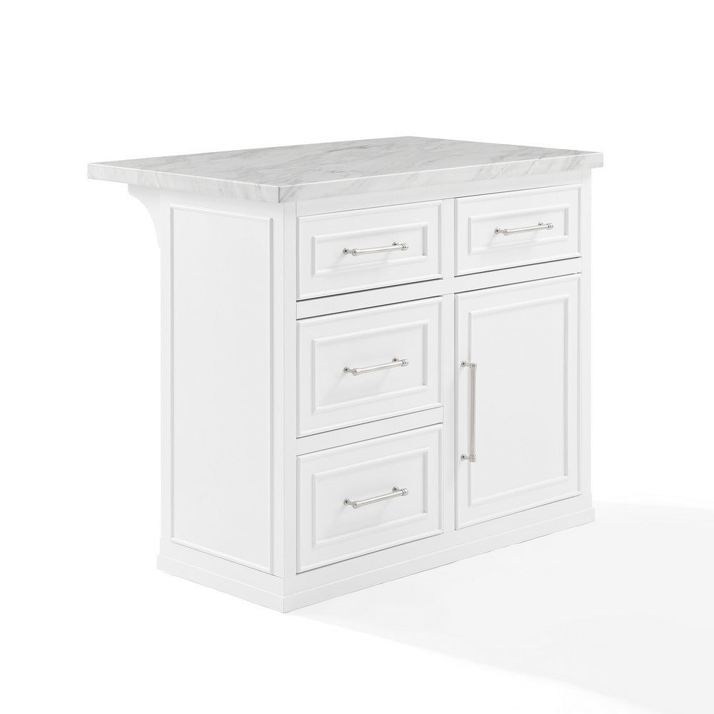 Crosley KF30094WM-WH Cutler 42 Inch Faux Marble Top Kitchen Island in White