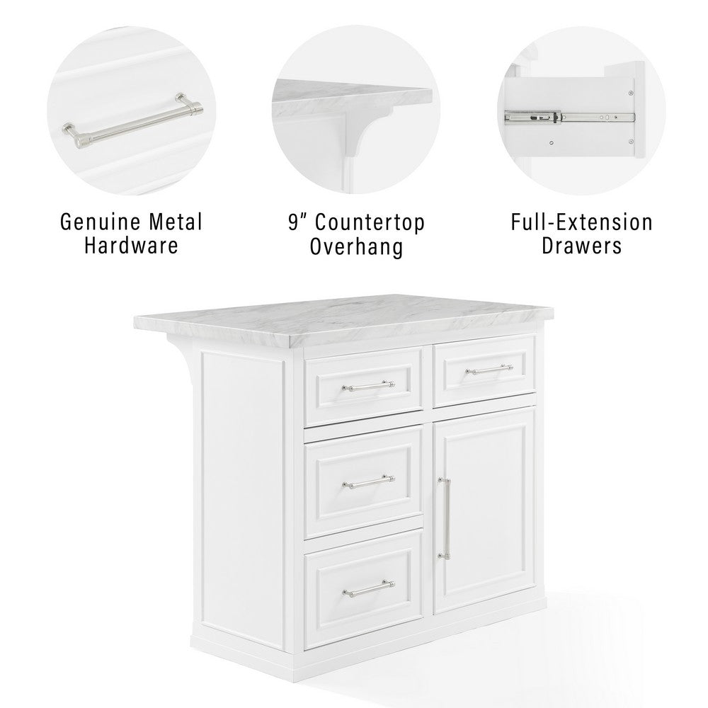 Crosley KF30094WM-WH Cutler 42 Inch Faux Marble Top Kitchen Island in White