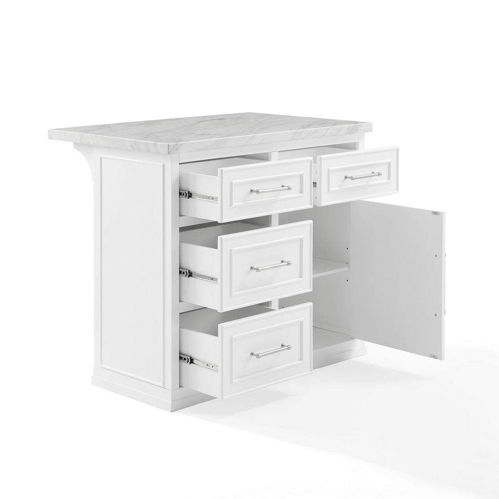 Crosley KF30094WM-WH Cutler 42 Inch Faux Marble Top Kitchen Island in White