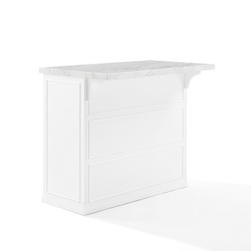 Crosley KF30094WM-WH Cutler 42 Inch Faux Marble Top Kitchen Island in White