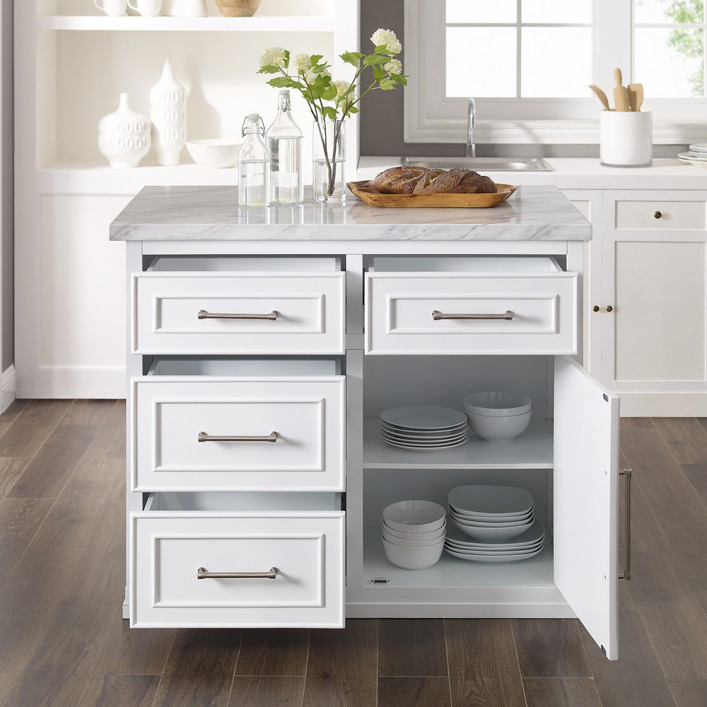 Crosley KF30094WM-WH Cutler 42 Inch Faux Marble Top Kitchen Island in White