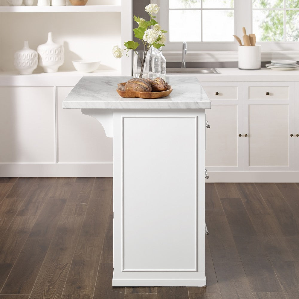 Crosley KF30094WM-WH Cutler 42 Inch Faux Marble Top Kitchen Island in White